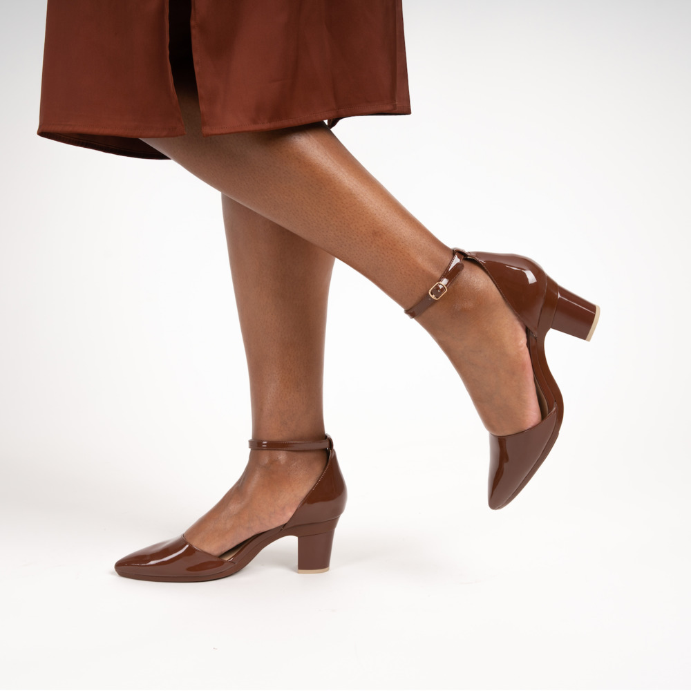 CONVERTIBLE HEEL - Pashion 1.0 The D'Orsay Walnut Patent Block 3 Inch - Picture 2 of 7